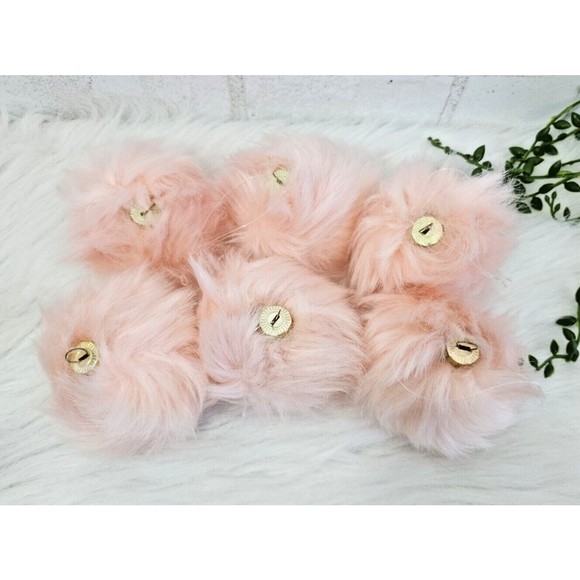 Unbranded Other - Pink Faux Fur Ball Ornaments Rose Gold Shatterproof Fabric Christmas 6 Pc NEW